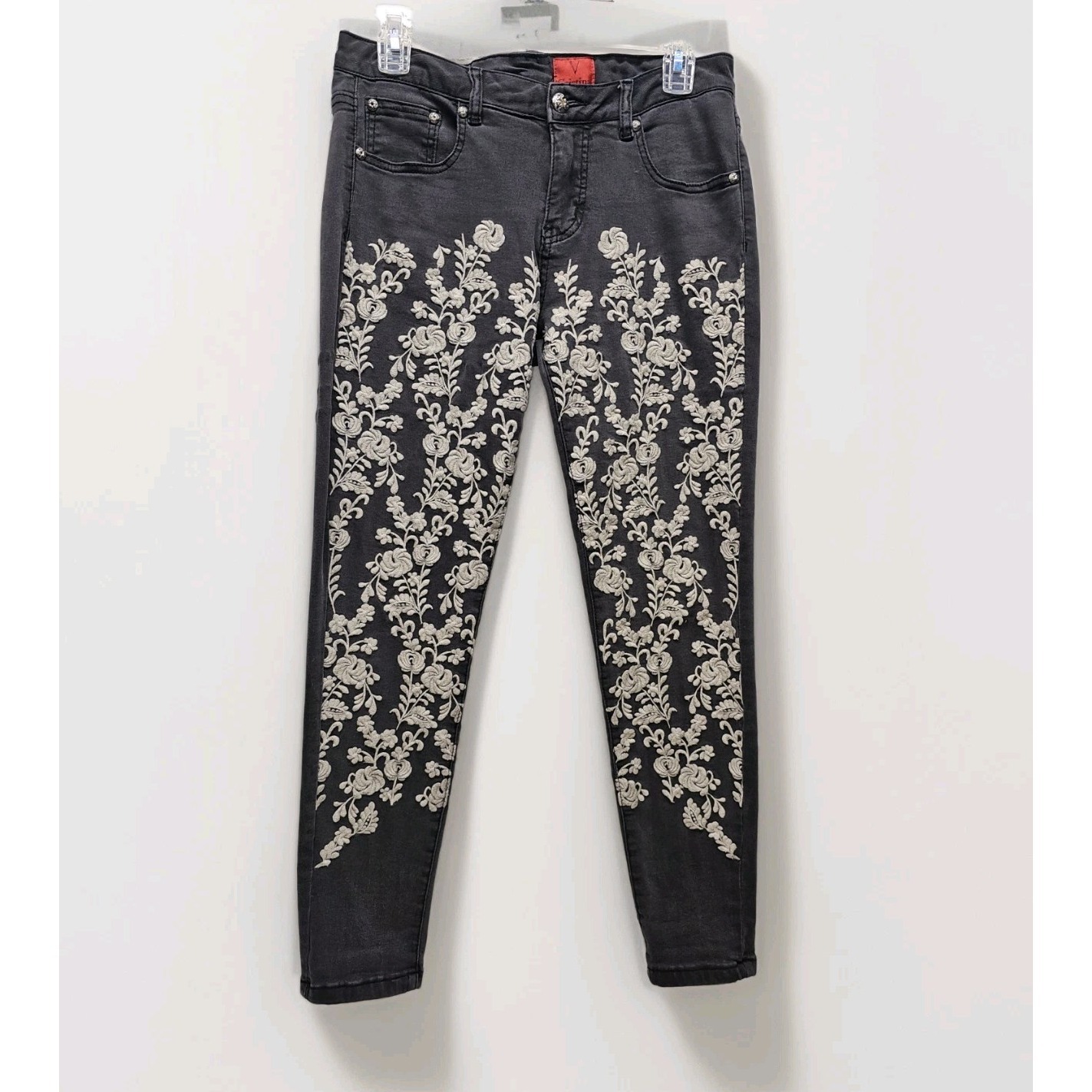 V Cristina Floral Embroidered Ankle Jeans Size 4 Forest Fairy Artsy Poetcore